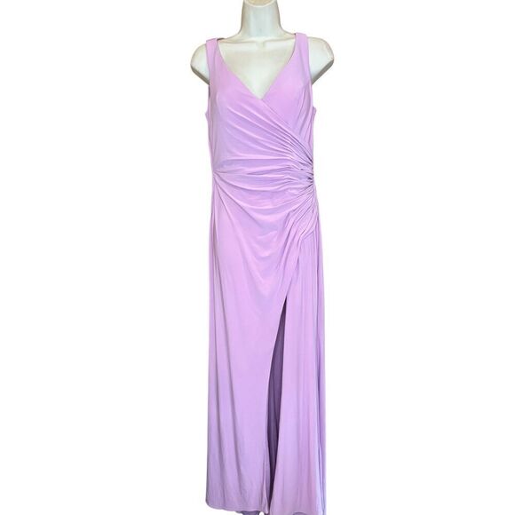 IEENA Mac Duggal V-Neck Ruched Stretch Jersey Gown in Lilac NWOT Size 6 - Picture 4 of 6